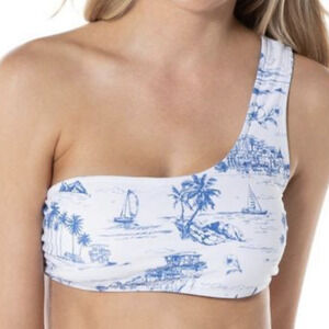 NEW Ladies C&C California Toile Days Beach Print One Shoulder Bikini Top LG
